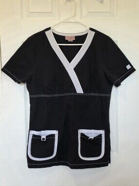 Peaches Uniforms Katherine Heigl Collection Black Scrub Top with White Trim